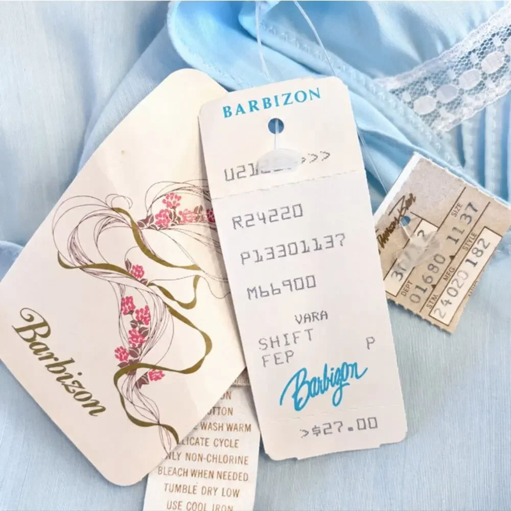 Barbizon Womens Blue Embroidered Vintage Nightgown Nightie Petite Small NWT